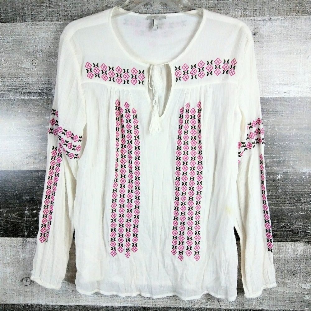 JOIE Embroidered Long Sleeve Tunic Top Blouse Small Gauzy Breathable Top
